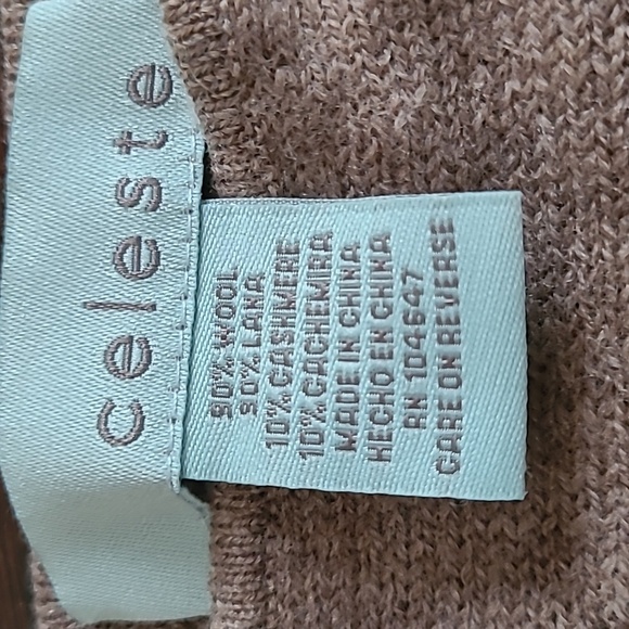 Celeste Wool Cashmere Poncho Sweater Taupe Orange Stripe One Size Cozy Casual - Picture 2 of 8